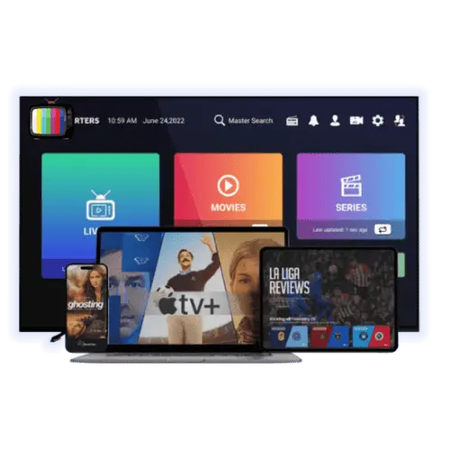 Interface IPTV France Xtreme HD IPTV sur Smart TV, mobile, tablette et ordinateur avec chaînes TV, films et séries en streaming HD