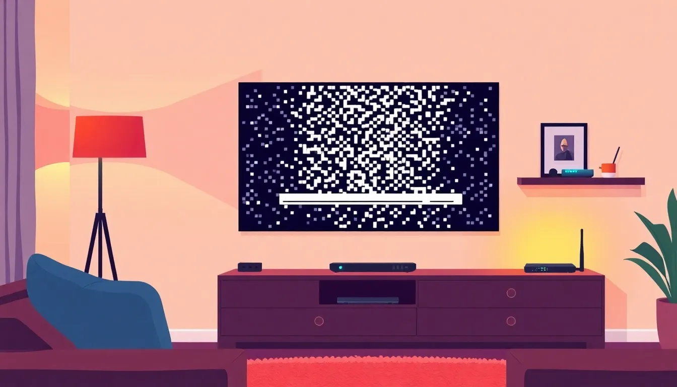 Salon avec téléviseur affichant une image figée : IPTV qui coupe ou freeze